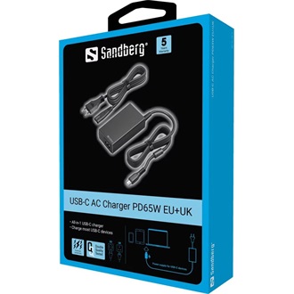 Sandberg 135-76 65W univerzális hálózati töltő adapter fekete (EU+UK)