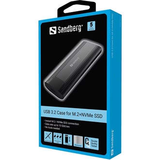 Sandberg 136-39 M.2 2280 PCIe NVMe USB3.2 Gen 2×1 C külső ház fekete (aluminium)