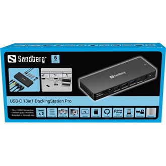Sandberg 136-61 13-port 100W USB-C dokkoló fekete