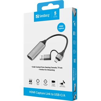 Sandberg 136-70 HDMI video digitalizáló capture card/box ezüst