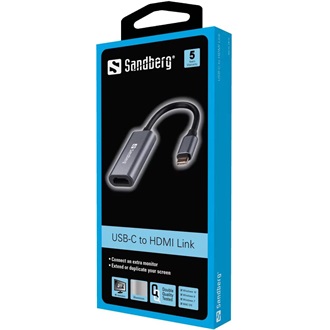 Sandberg USB-C -> HDMI 2.0 M/F adapter ezüst DP Alt Mode