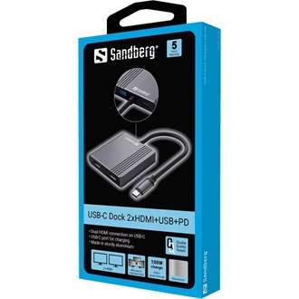 Sandberg 136-44 4-port 100W USB-C dokkoló szürke
