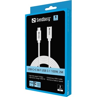 Sandberg 136-55 USB-C 3.1 Gen1 -> USB-C 3.1 Gen1 M/F adatkábel hosszabbító 2m
