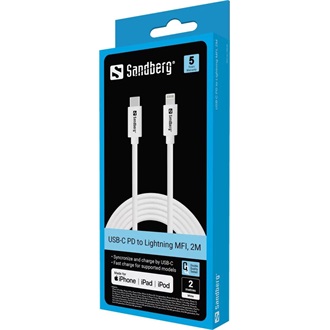 Sandberg 136-59 MFI Lightning - USB-C M/M adatkábel 2m