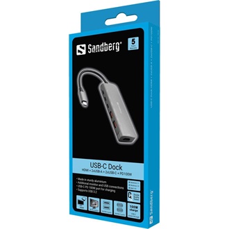 Sandberg 136-65 6-port 100W USB-C dokkoló ezüst
