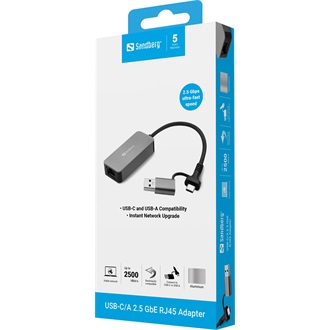 Sandberg 136-68 2,5Gb/s USB-A / USB-C hálózati adapter