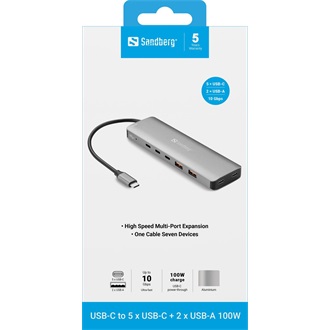 Sandberg 136-79 7-portos USB-C hub szürke