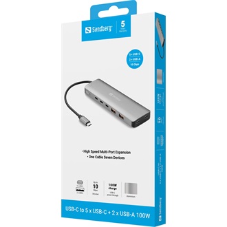 Sandberg 136-79 7-portos USB-C hub szürke