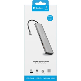 Sandberg 136-80 USB-C hub szürke