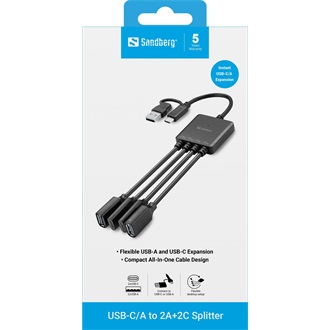 Sandberg 136-81 4-portos USB-C/A hub fekete