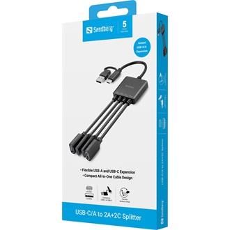 Sandberg 136-81 4-portos USB-C/A hub fekete