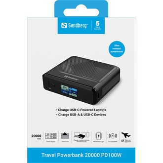 Sandberg 20000 PD100W 20000mAh LiPo powerbank fekete