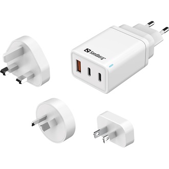 Sandberg 3-in-1 Travel Charger 65W univerzális hálózati töltő adapter fehér