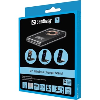 Sandberg 3-in-1 Foldable Charger Stand 15W univerzális vezeték nélküli töltő adapter fekete (Qi)
