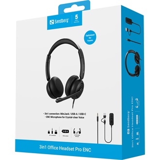 Sandberg 3-in-1 Office Pro ENC fejhallgató headset fekete