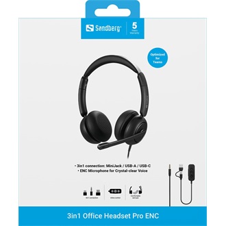 Sandberg 3-in-1 Office Pro ENC fejhallgató headset fekete
