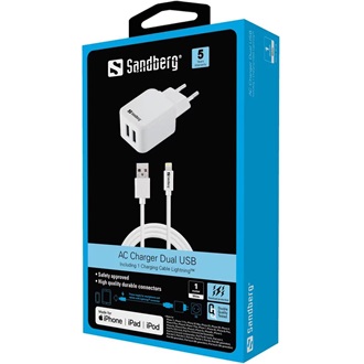 Sandberg 441-03 univerzális hálózati töltő adapter + Lightning kábel