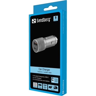 Sandberg 441-50 Car Sharger 48W univerzális autós töltő adapter ezüst (30+18W)