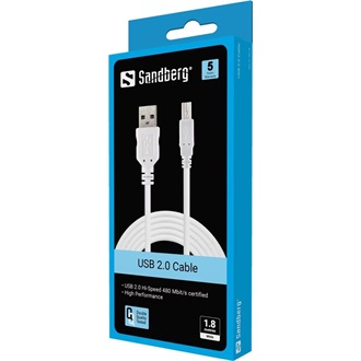 Sandberg 502-78 USB-B 2.0 - USB-A 2.0 M/M adatkábel 1.8m