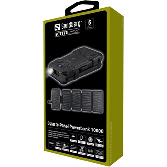 Sandberg 5-Panel 10000mAh vízálló napelemes powerbank fekete IP54