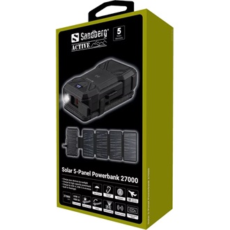 Sandberg 5-Panel 27000mAh vízálló napelemes powerbank fekete IP54