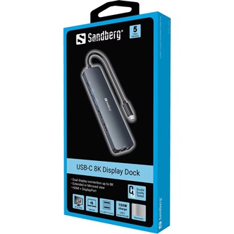 Sandberg 8K Display Dock USB-C dokkoló szürke