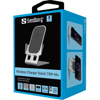 Sandberg Alu Charger Stand 15W univerzális vezeték nélküli töltő adapter ezüst (Qi)