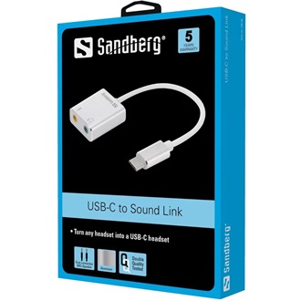 Sandberg Sound Link USB-C -> 2db Jack stereo 3,5mm (3pin) M/F adapter 0.15m fehér