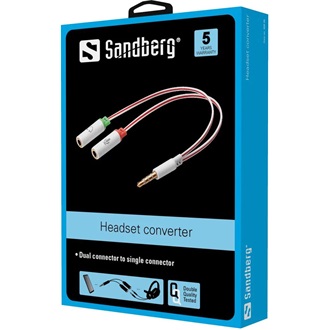Sandberg Jack stereo 3,5mm (4pin) -> 2db Jack stereo 3,5mm M/F adapter 0.15m fehér