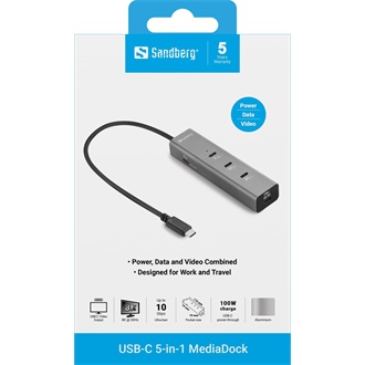 Sandberg MediaDock 5-port 100W USB-C dokkoló szürke