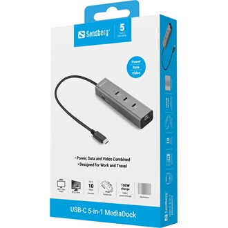 Sandberg MediaDock 5-port 100W USB-C dokkoló szürke