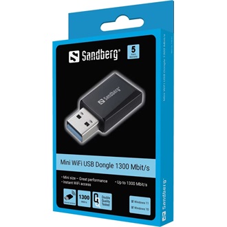 Sandberg Mini AC1300 1,3Gb/s USB 3.2 Gen1 A Dual-Band Wi-Fi hálózati adapter