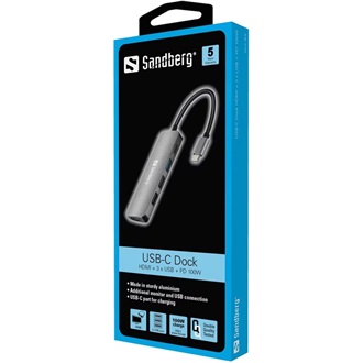 Sandberg Mini Dock 5-port USB-C dokkoló szürke