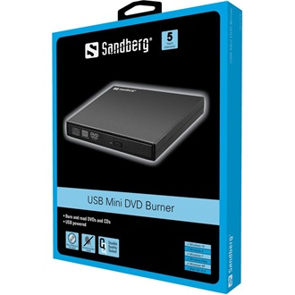 Sandberg Mini külső slim DVD író USB2.0 fekete BOX