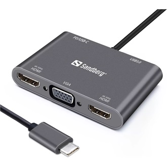 Sandberg Multi-monitor Dock 5-port 100W USB-C dokkoló szürke