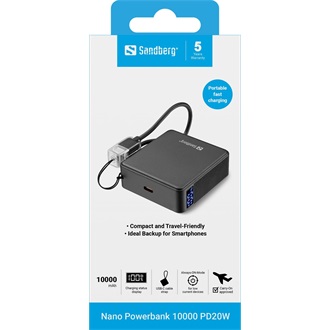 Sandberg Nano PD20W 10000mAh Li-ion powerbank fekete