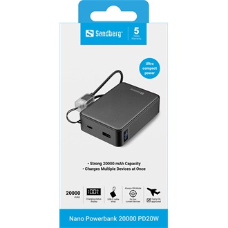 Sandberg Nano PD20W 20000mAh Li-ion powerbank fekete