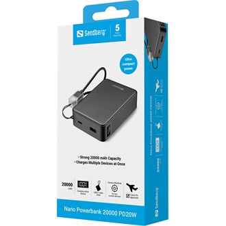 Sandberg Nano PD20W 20000mAh Li-ion powerbank fekete