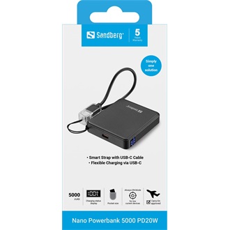 Sandberg Nano PD20W 5000mAh Li-ion powerbank fekete