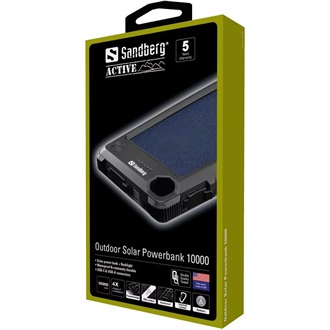 Sandberg Outdoor Solar 10000mAh ütésálló vízálló napelemes powerbank fekete (IP66)