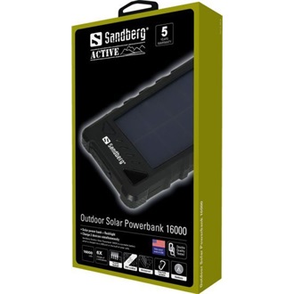 Sandberg Outdoor Solar 16000mAh Li-ion ütésálló vízálló napelemes powerbank fekete