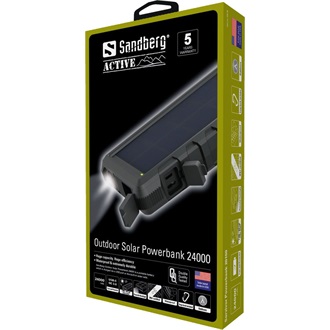 Sandberg Outdoor Solar 24000mAh Li-ion ütésálló vízálló napelemes powerbank fekete