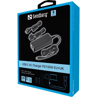 Sandberg PD100W 100W univerzális hálózati töltő adapter fekete (EU+UK)