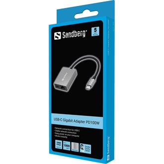 Sandberg PD100W RTL8153B+LDR6203S 1Gb/s USB-C RJ45 hálózati adapter