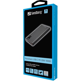 Sandberg PD20W 10000mAh Li-ion powerbank fekete (QC3.0)