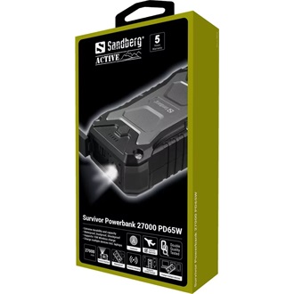 Sandberg PD65W Survivor 27000mAh ütésálló vízálló powerbank fekete IP66
