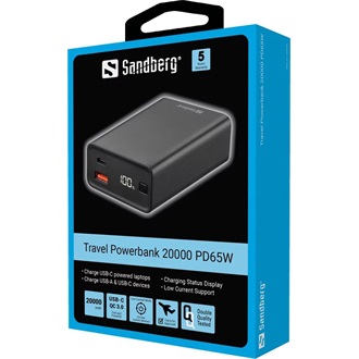 Sandberg PD65W Travel 20000mAh Li-ion powerbank fekete