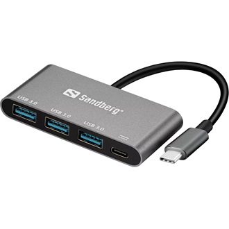 Sandberg PD 4-portos USB-C USB3.0 hub szürke (USB-C PD: 61W)
