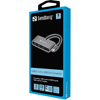 Sandberg PD 4-portos USB-C USB3.0 hub szürke (USB-C PD: 61W)