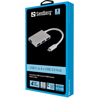 Sandberg Pocket 4-portos USB-C USB3.0 hub ezüst-fehér (aluminium case)